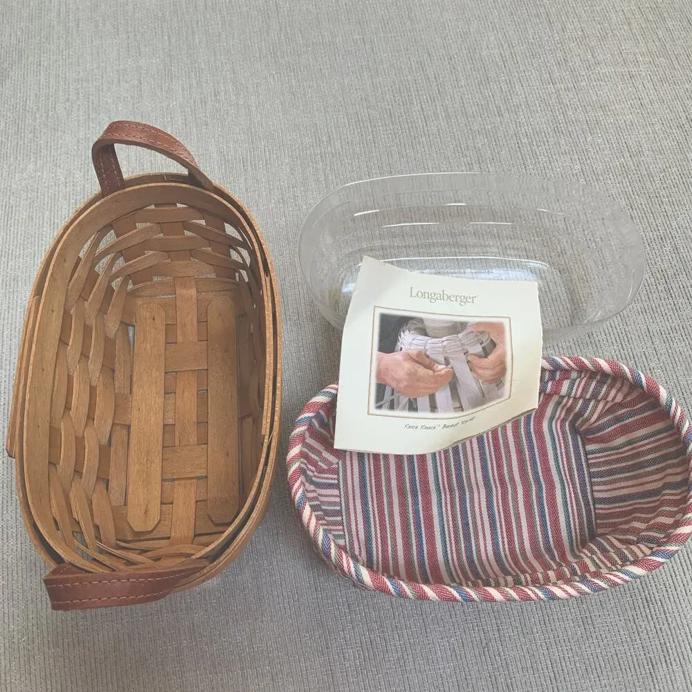 Longaberger 2004 Knick Knack Basket Set Liner Protector Leather Handles